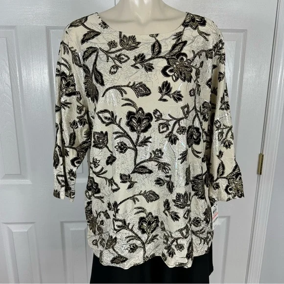 JM COLLECTION dress blouse Elegant black cream shimmer party top BEAUTIFUL 2X - Picture 7 of 13